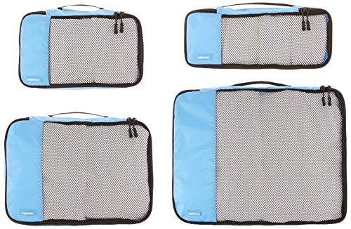AmazonBasics - Bolsas de equipaje (pequeña, mediana, grande y alargada, 4 unidades), Azul (Cielo)