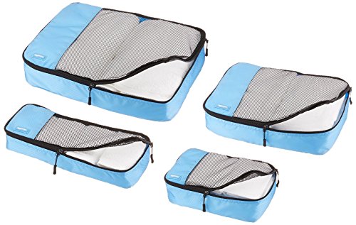 AmazonBasics - Bolsas de equipaje (pequeña, mediana, grande y alargada, 4 unidades), Azul (Cielo) AmazonBasics - Bolsas de equipaje (pequeña, mediana, grande y alargada, 4 unidades), Azul (Cielo)