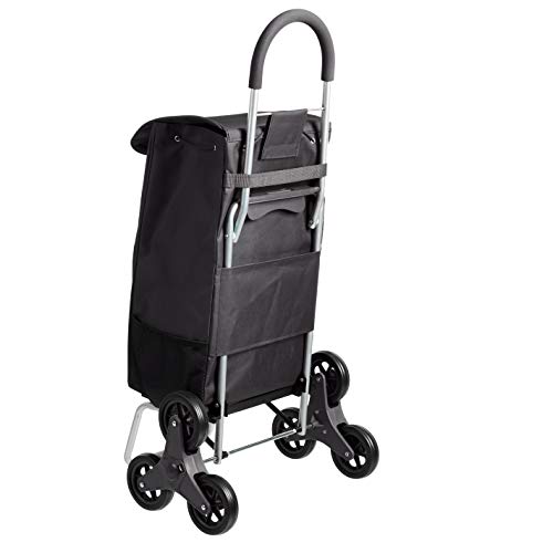 AmazonBasics – Carrito para la compra plegable que puede subir escaleras con plataforma de ruedas extraíble, mango de 96,5 cm de altura, negro