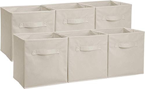 AmazonBasics - Cubos de almacenamiento plegables (pack de 6), Beige AmazonBasics - Cubos de almacenamiento plegables (pack de 6), Beige