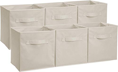 AmazonBasics - Cubos de almacenamiento plegables (pack de 6), Beige