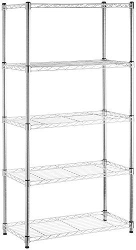 AmazonBasics - Estantería con 5 baldas, con ruedas, color cromo AmazonBasics - Estantería con 5 baldas, con ruedas, color cromo