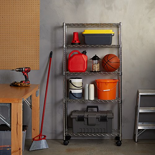 AmazonBasics - Estantería con 5 baldas, con ruedas, color cromo AmazonBasics - Estantería con 5 baldas, con ruedas, color cromo