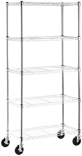 AmazonBasics - Estantería con 5 baldas, con ruedas, color cromo AmazonBasics - Estantería con 5 baldas, con ruedas, color cromo