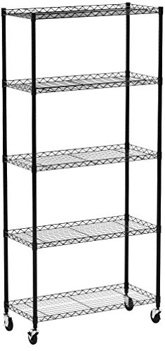AmazonBasics - Estantería de 5 baldas, con ruedas - Negro AmazonBasics - Estantería de 5 baldas, con ruedas - Negro