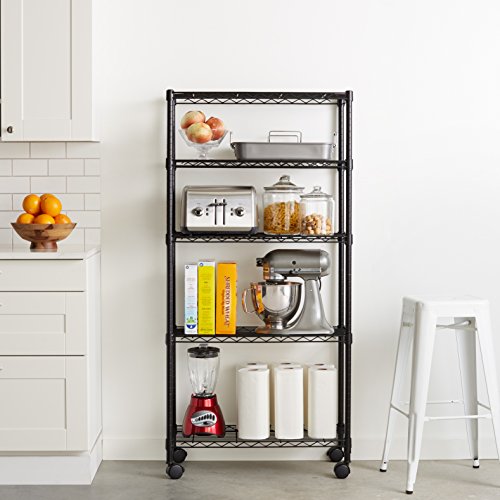AmazonBasics - Estantería de 5 baldas, con ruedas - Negro AmazonBasics - Estantería de 5 baldas, con ruedas - Negro