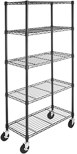 AmazonBasics - Estantería de 5 baldas, con ruedas - Negro AmazonBasics - Estantería de 5 baldas, con ruedas - Negro