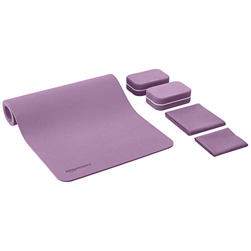AmazonBasics - Esterilla de yoga en TPE de 0,6 cm de grosor, lote de 6 artículos, morado