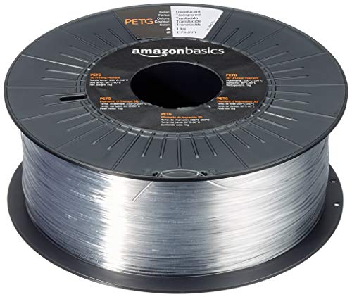 AmazonBasics - Filamento para impresora 3D, tereftalato de polietileno (PETG), 1,75 mm, cinta de 1 kg, translúcido AmazonBasics - Filamento para impresora 3D, tereftalato de polietileno (PETG), 1,75 mm, cinta de 1 kg, translúcido