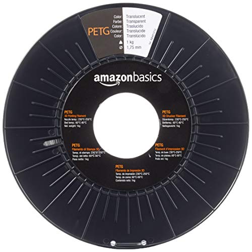 AmazonBasics - Filamento para impresora 3D, tereftalato de polietileno (PETG), 1,75 mm, cinta de 1 kg, translúcido AmazonBasics - Filamento para impresora 3D, tereftalato de polietileno (PETG), 1,75 mm, cinta de 1 kg, translúcido