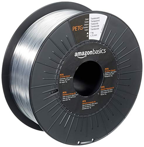 AmazonBasics - Filamento para impresora 3D, tereftalato de polietileno (PETG), 1,75 mm, cinta de 1 kg, translúcido