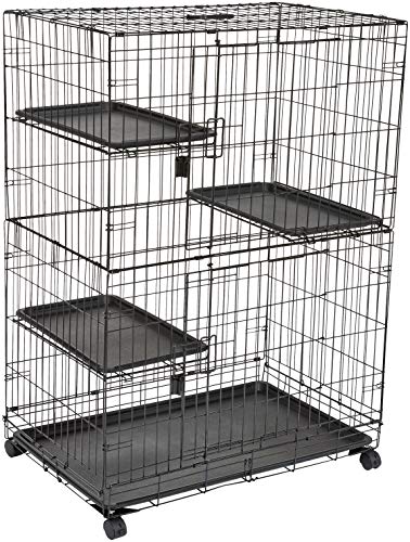 AmazonBasics - Jaula grande de 3 niveles para gato para jugar, 91 x 57 x 128,5 cm, Negro