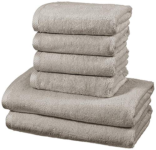 AmazonBasics - Juego de 6 toallas de secado rápido, 2 toallas de baño y 4 toallas de mano - Gris