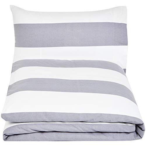 AmazonBasics - Juego de cama de franela con funda nórdica - 135 x 200 cm/50 x 80 cm x 1, Rayas grises AmazonBasics - Juego de cama de franela con funda nórdica - 135 x 200 cm/50 x 80 cm x 1, Rayas grises