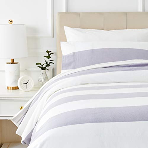 AmazonBasics - Juego de cama de franela con funda nórdica - 135 x 200 cm/50 x 80 cm x 1, Rayas grises AmazonBasics - Juego de cama de franela con funda nórdica - 135 x 200 cm/50 x 80 cm x 1, Rayas grises