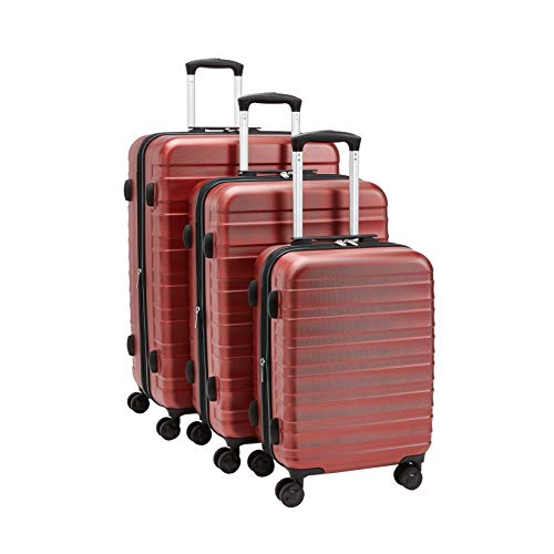 AmazonBasics - Juego de maletas rígidas de primera calidad: 56 cm, 68 cm y 78 cm, color rojo