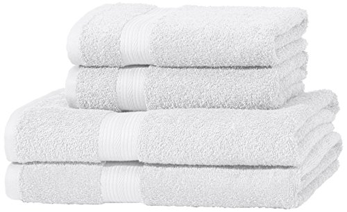 AmazonBasics - Juego de toallas (colores resistentes, 2 toallas de baño y 2 toallas de manos), color blanco