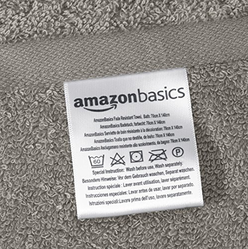 AmazonBasics - Juego de toallas (colores resistentes, 2 toallas de baño y 4 toallas de manos), color gris