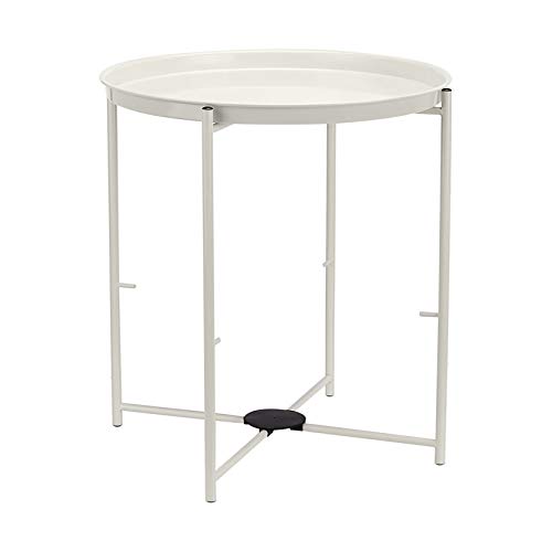 AmazonBasics - Mesa redonda con capacidad de almacenamiento en blanco (Light Cream) con tejido gris jaspeado