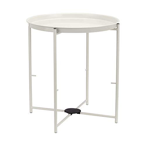 AmazonBasics - Mesa redonda con capacidad de almacenamiento en blanco (Light Cream) con tejido gris jaspeado