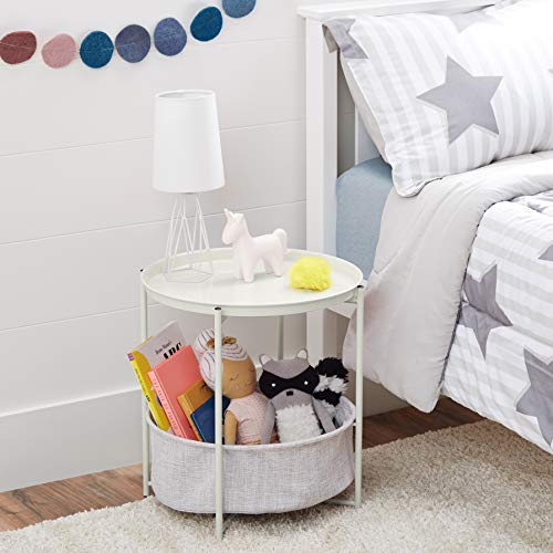 AmazonBasics - Mesa redonda con capacidad de almacenamiento en blanco (Light Cream) con tejido gris jaspeado