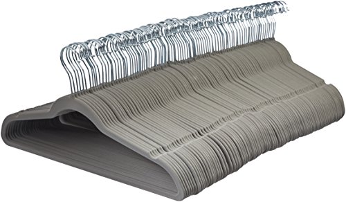 AmazonBasics - Perchas de terciopelo para trajes - Paquete de 100, Gris AmazonBasics - Perchas de terciopelo para trajes - Paquete de 100, Gris