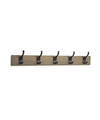 AmazonBasics - Perchero de madera de pared, 5 ganchos modernos 57 cm, Madera noble