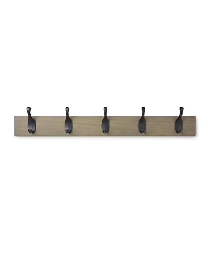 AmazonBasics - Perchero de madera de pared, 5 ganchos modernos 57 cm, Madera noble