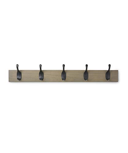 AmazonBasics - Perchero de madera de pared, 5 ganchos modernos 57 cm, Madera noble AmazonBasics - Perchero de madera de pared, 5 ganchos modernos 57 cm, Madera noble