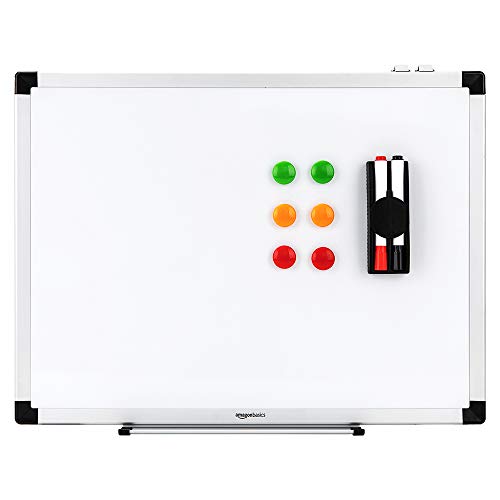 AmazonBasics - Pizarra blanca magnética con bandeja para rotuladores y marco de aluminio, 60 x 90 cm
