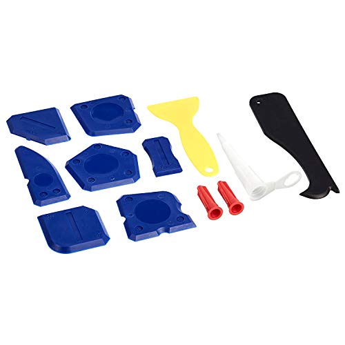 AmazonBasics - Set de 12 herramientas para sellado de calafateo: Herramienta de acabado de sellado de silicona, raspador de lechada, removedor de calafateo, boquilla de calafateo y tapas de calafateo