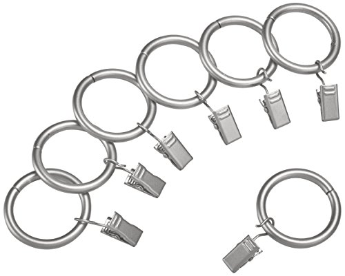 AmazonBasics - Set de 7 anillas con pinzas para cortinas, 2,54 cm, Níquel