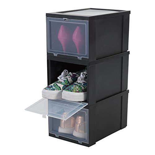 AmazonBasics Shoes Box EUDF-S Lote de 3 Cajas de Almacenamiento para los Zapatos, Negra, 9 L, 31 x 22 x 18 cm