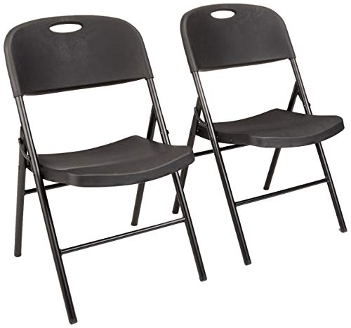 AmazonBasics - Silla de plástico plegable, capacidad de 157,5 kg, negro, set de 2