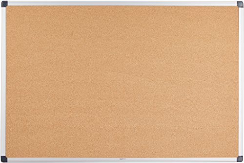 AmazonBasics - Tablón de anuncios, de corcho, con marco de aluminio, 90 x 60 cm