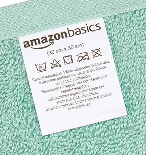 AmazonBasics - Toallas de algodón, 12 unidades, Verde espuma de mar, Azul hielo, Blanco