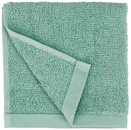 AmazonBasics - Toallas de algodón, 12 unidades, Verde espuma de mar, Azul hielo, Blanco