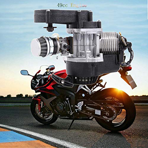 Ambienceo 49 CC Motor de 2 tiempos Motor de arranque por tracción Mini Pocket Pit Quad Dirt Bike ATV 4 ruedas Accesorio