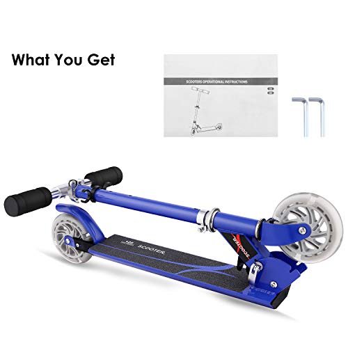 AMDirect Patinete Plegable con Manillar Ajustable en Altura Patín Scooter con 2 Ruedas Led, Azul