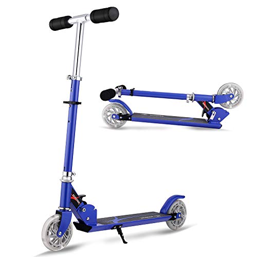 AMDirect Patinete Plegable con Manillar Ajustable en Altura Patín Scooter con 2 Ruedas Led, Azul AMDirect Patinete Plegable con Manillar Ajustable en Altura Patín Scooter con 2 Ruedas Led, Azul