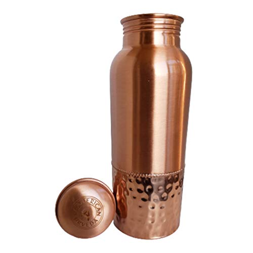 American Ayurveda - Botella de agua de cobre 100% puro, sin articulaciones, a prueba de fugas, vaso de yoga, beneficios para la salud, agua alcalina natural, 600 ml