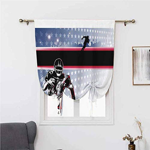Americana Decor - Cortina romana, diseño de jugador de fútbol americano de béisbol corriendo en el campo con patrón de estrellas, 95 x 63 pulgadas, para dormitorio de niños, cortinas opacas multicolor