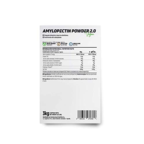 Amilopectina de Maíz (Waxy Maize) de HSN | Amylopectin Powder | Carbohidratos para Deportistas en Polvo | Sin Azúcar | Apto para Veganos, Sin Gluten, Sin Lactosa, Sabor Neutro, 3000 gr