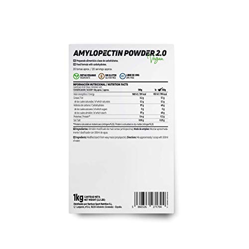 Amilopectina de Maíz (Waxy Maize) de HSN | Amylopectin Powder | Carbohidratos para Deportistas en Polvo | Sin Azúcar | Apto para Veganos, Sin Gluten, Sin Lactosa, Neutro, sin sabor 1000 gr