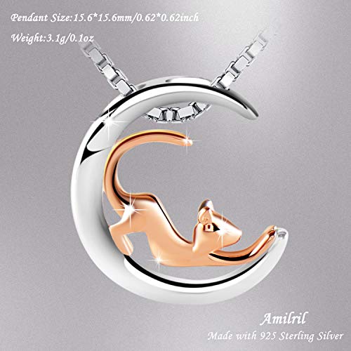 Amilril Collar, Colgante Luna y Gato, Plata de Ley 925 Moda Joyería, Regalos Navidad Originales Amilril Collar, Colgante Luna y Gato, Plata de Ley 925 Moda Joyería, Regalos Navidad Originales