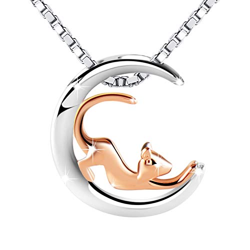 Amilril Collar, Colgante Luna y Gato, Plata de Ley 925 Moda Joyería, Regalos Navidad Originales Amilril Collar, Colgante Luna y Gato, Plata de Ley 925 Moda Joyería, Regalos Navidad Originales