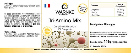 Amino Acids Complex Tri Amino Mix – Complejo de aminoácidos – L-Arginina + Lisina + Ornitina – Altamente dosificado – 100 comprimidos