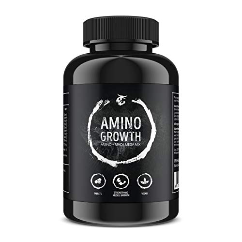 AMINO GROWTH 150 Comprimidos (Vegan) | Alta dosis con 5000 mg/porción | Complejo de aminoácidos con Maca y vitamina B6 | para la construcción de músculo, tonificación, dieta y mejora del rendimiento