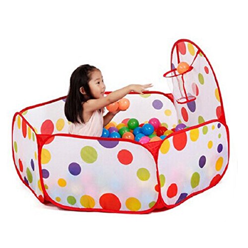 Amison - Piscina de bolas infantil con aro de baloncesto, diseño hexagonal con lunares, desplegable (bolas no incluidas) Amison - Piscina de bolas infantil con aro de baloncesto, diseño hexagonal con lunares, desplegable (bolas no incluidas)