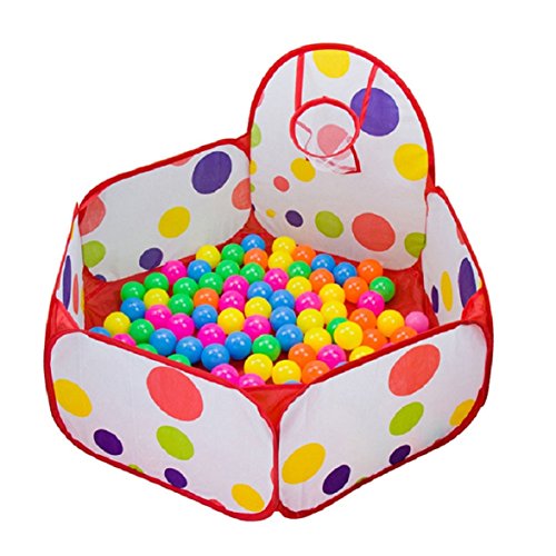 Amison - Piscina de bolas infantil con aro de baloncesto, diseño hexagonal con lunares, desplegable (bolas no incluidas) Amison - Piscina de bolas infantil con aro de baloncesto, diseño hexagonal con lunares, desplegable (bolas no incluidas)